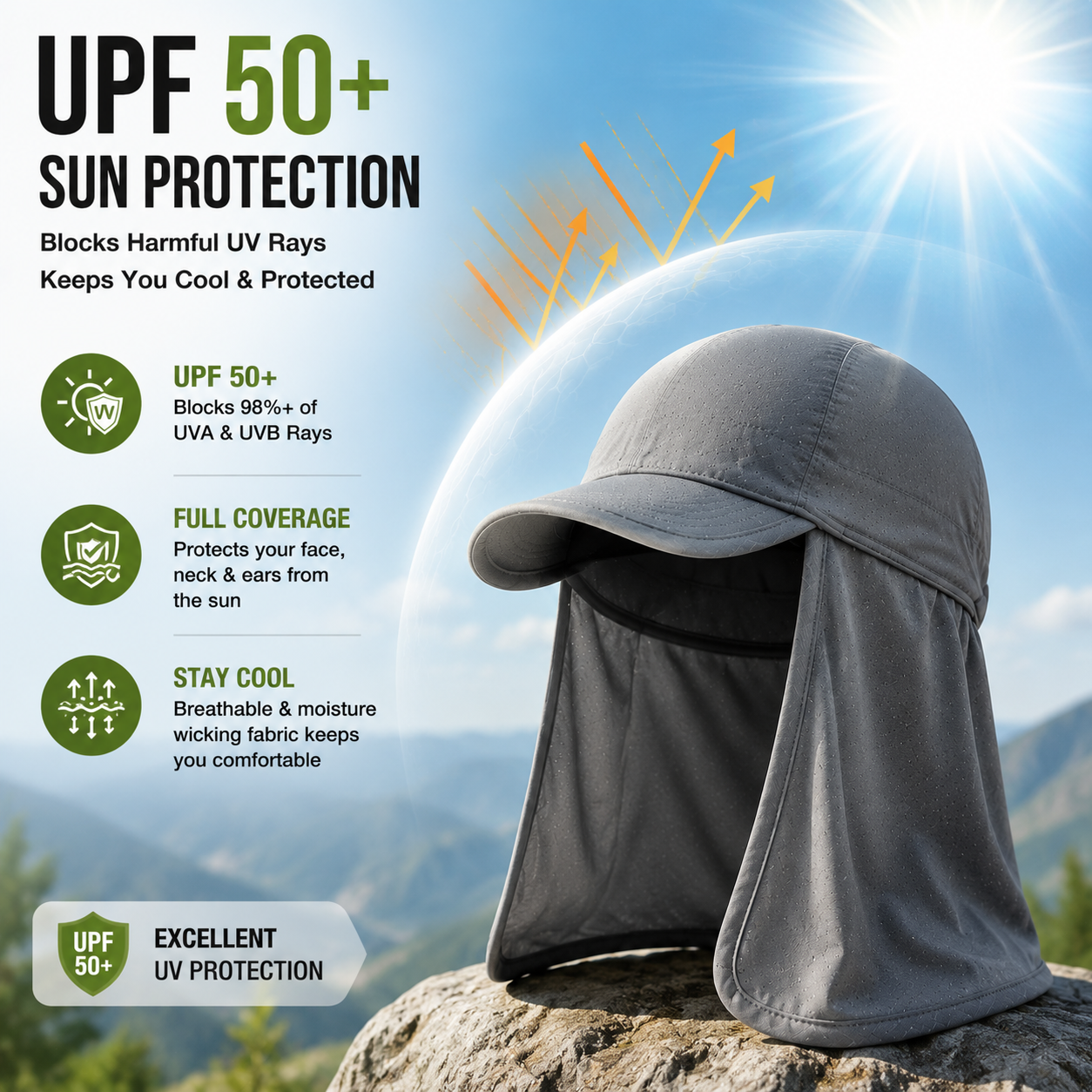 ☀️🔥3-Pack Cooling Skull Cap with Neck Shade – Breathable Sun Protection Work Hat for Outdoor Use