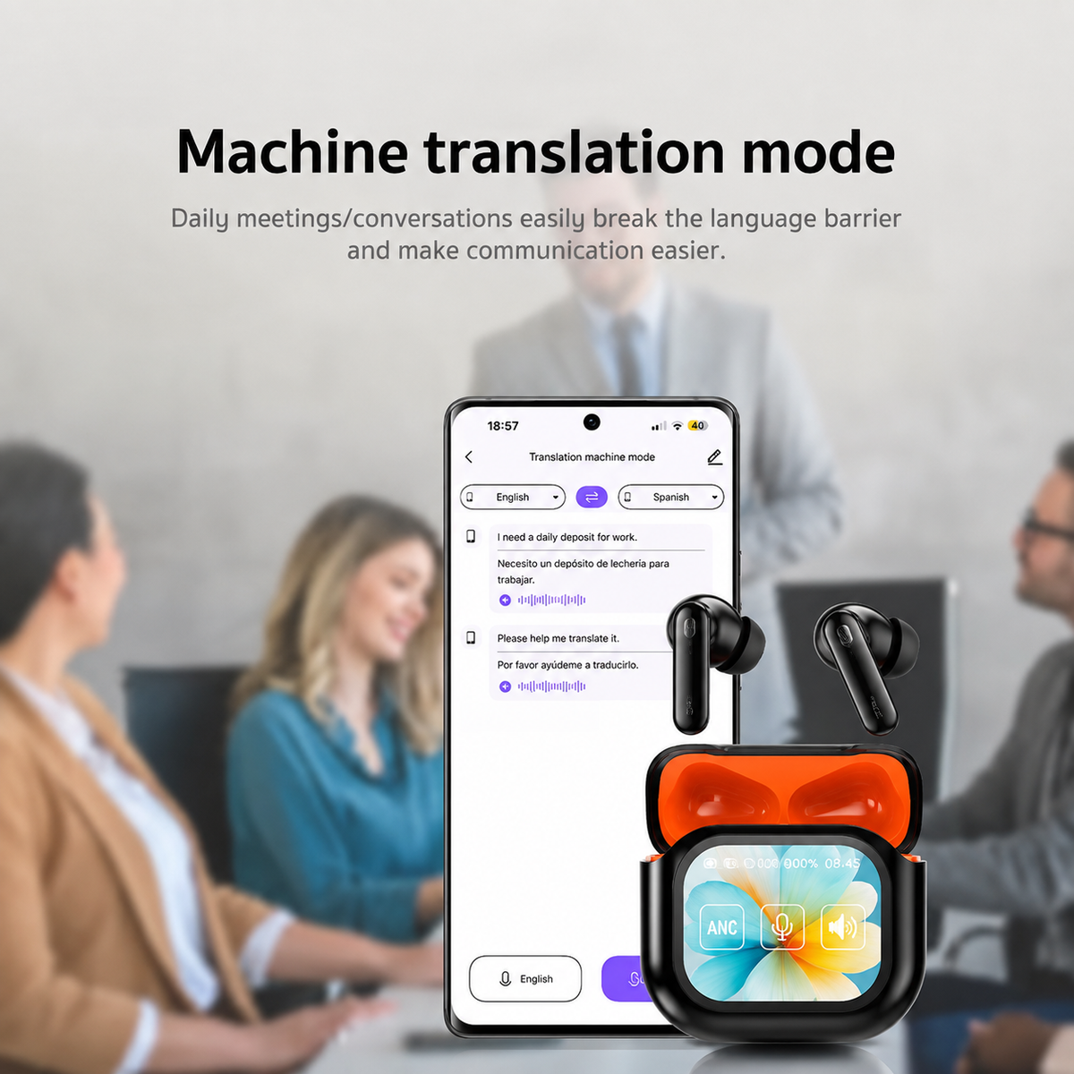 🌍 AI Translation Earbuds – 159 Languages, ANC & Smart Touch Case 🎧