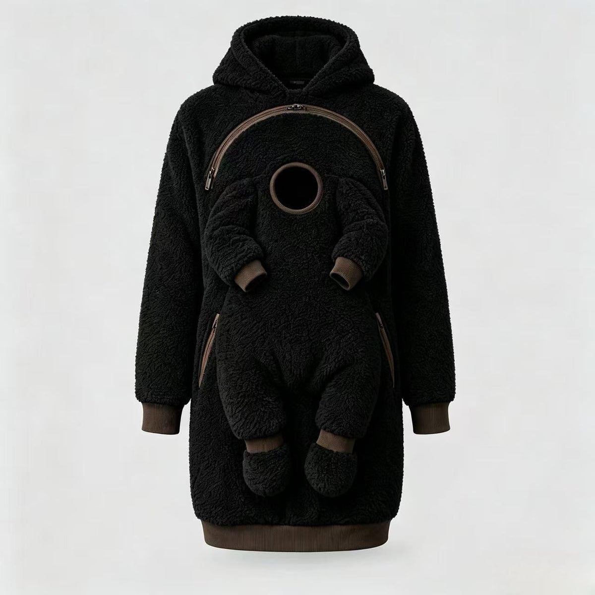 🤎 Cozy Sherpa Babywearing Hoodie – Ultra-Soft Fleece Pullover for Mom & Baby