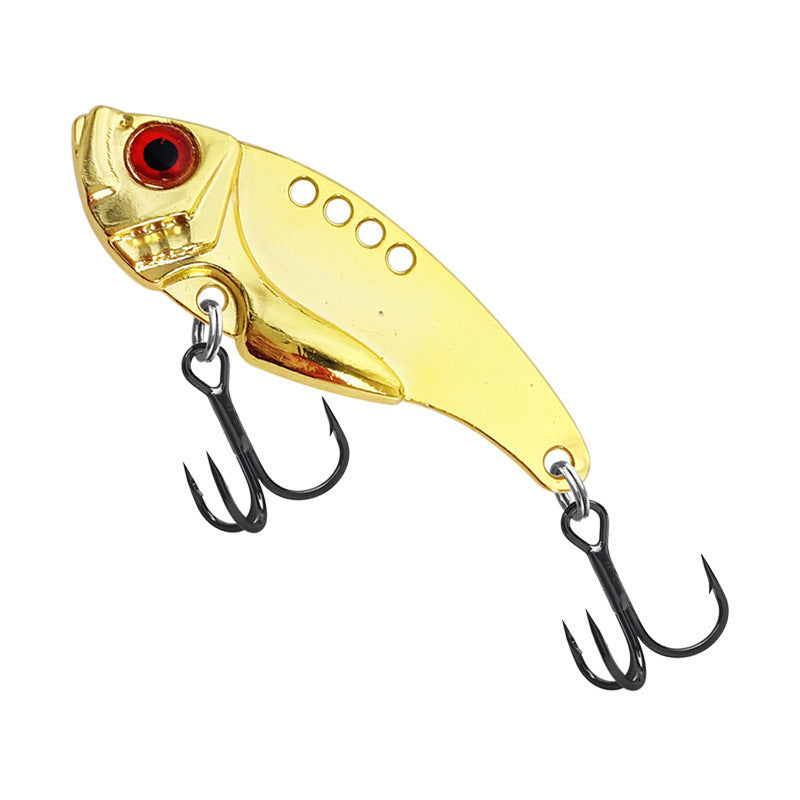 Blade-style lure with 3D red eyes; a rigid, action-adjustable spoon-style lure