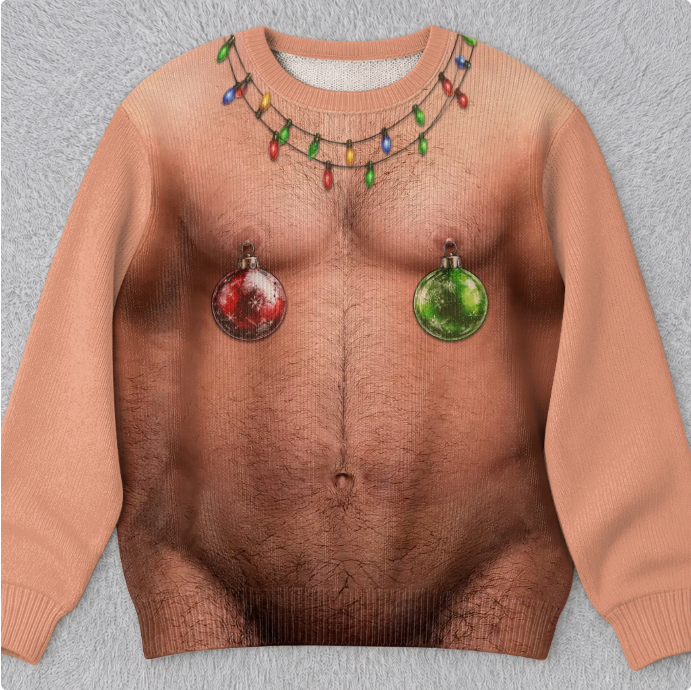 🎄 Topless Men Ugly Christmas Sweatshirt – Funny Holiday Party Sweater 🎁