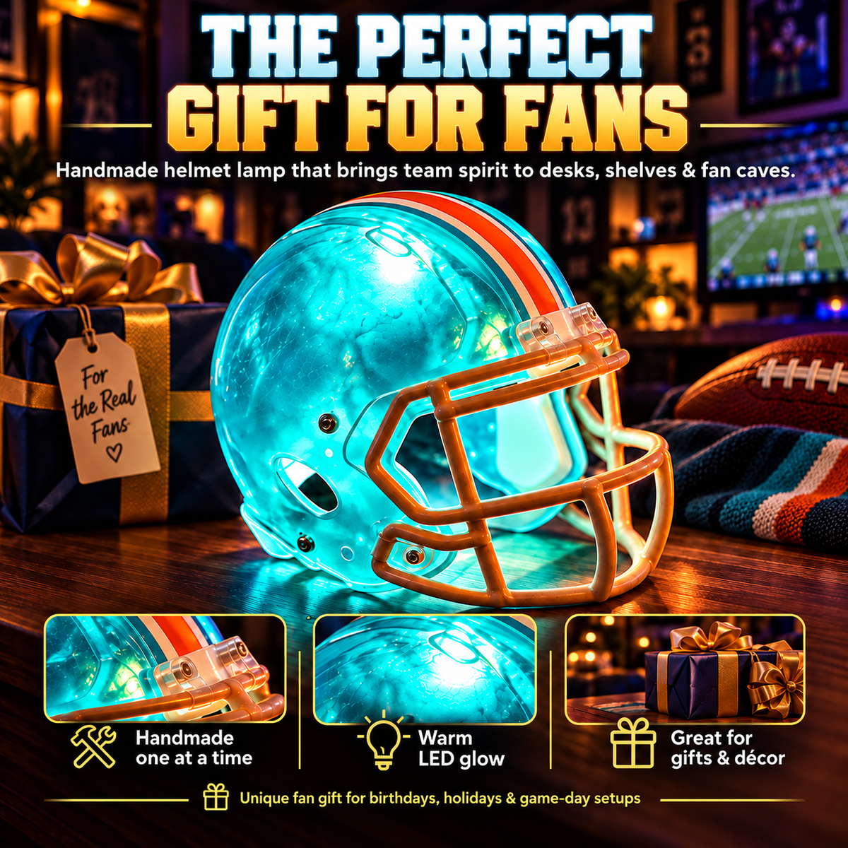 🏈 Handmade Football Helmet Lamp – LED Team Fan Cave Light