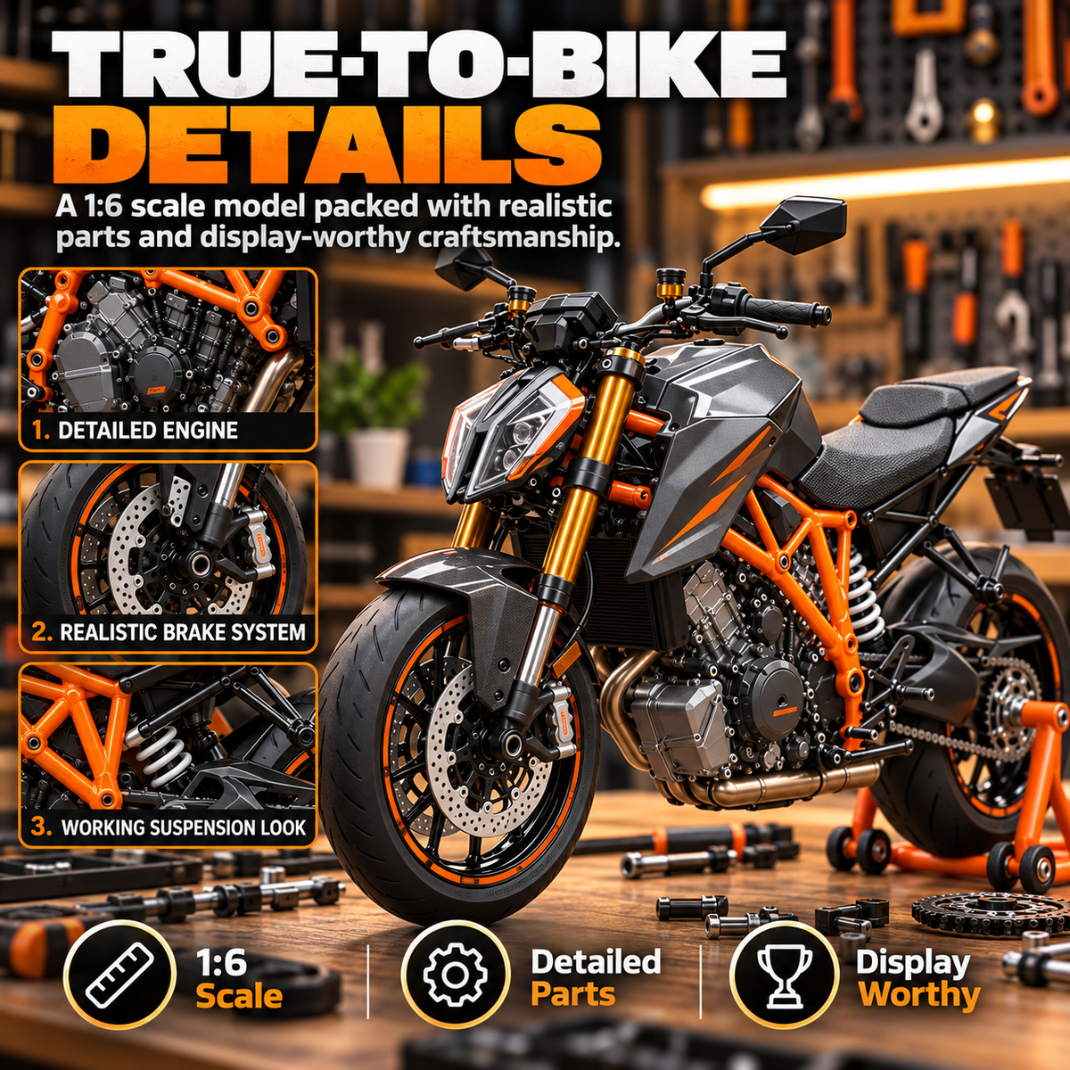 🔥LAST DAY 49%🏍️ Motorcycle Model Kit – 1:6 Scale DIY Assembly & Fuel-Powered Engine
