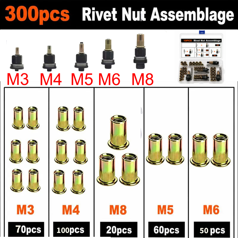 π₯ LAST DAY 50% OFF-π§ Complete Drill-Powered Rivet Nut Kit β M3βM8 Threaded Insert Tool Set