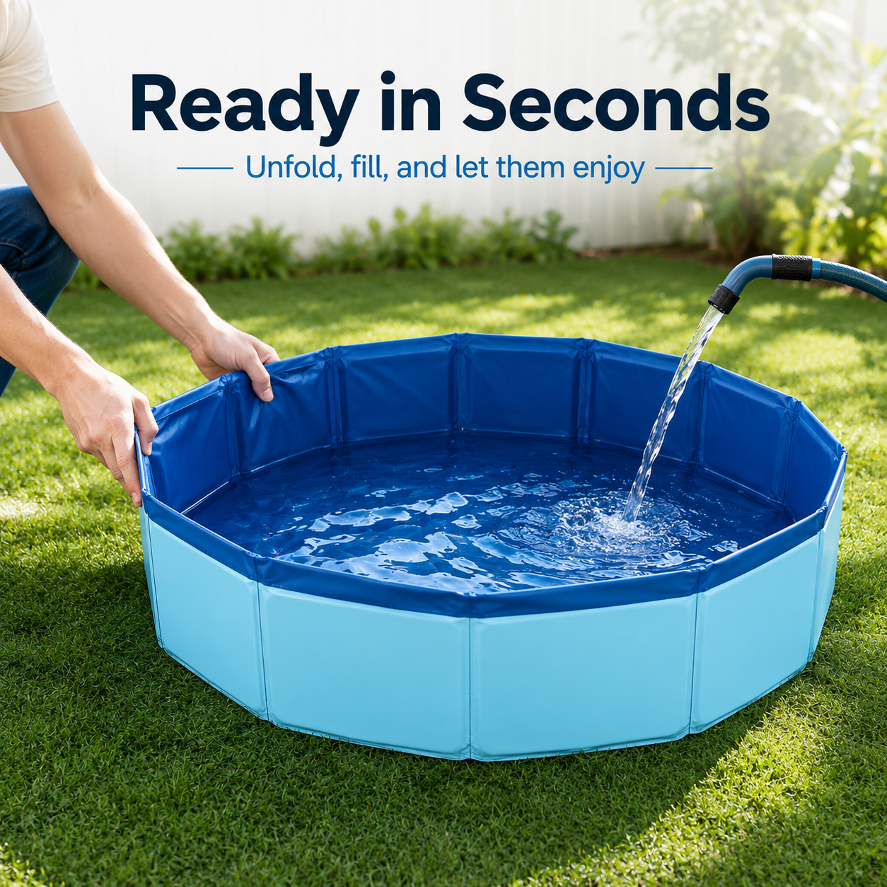 Pool Foot Bath—A non-inflatable, foldable, and stowable foot bath designed for use with pool entry ladders