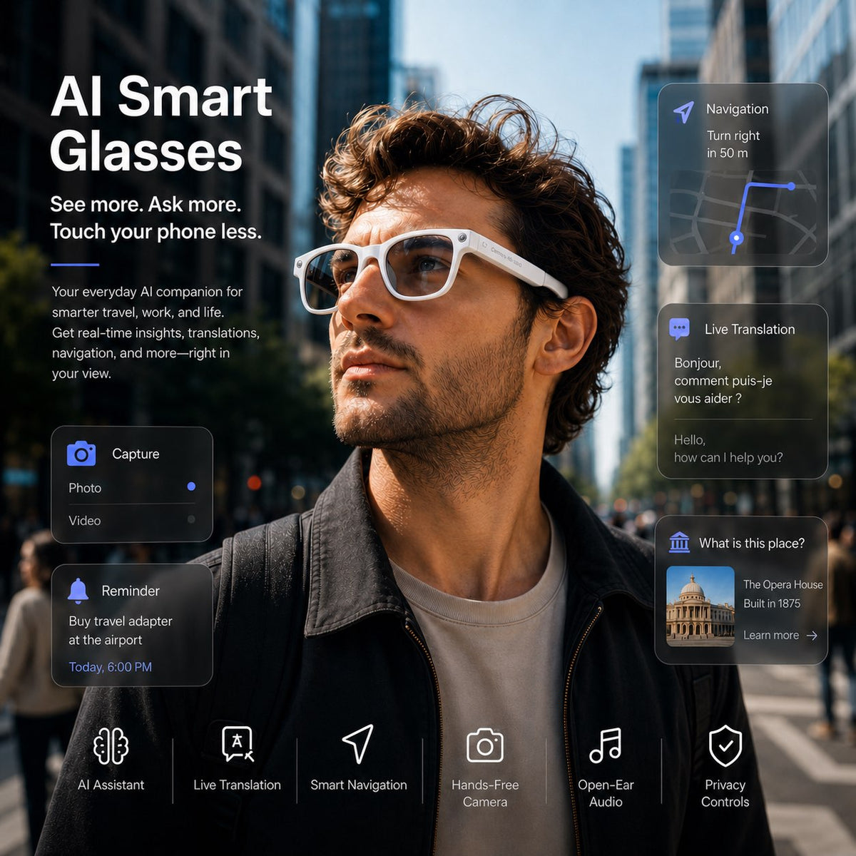 π 50% OFF AI Smart Glasses π₯ 4K POV Camera | Multi-Language Translation & AR Navigation