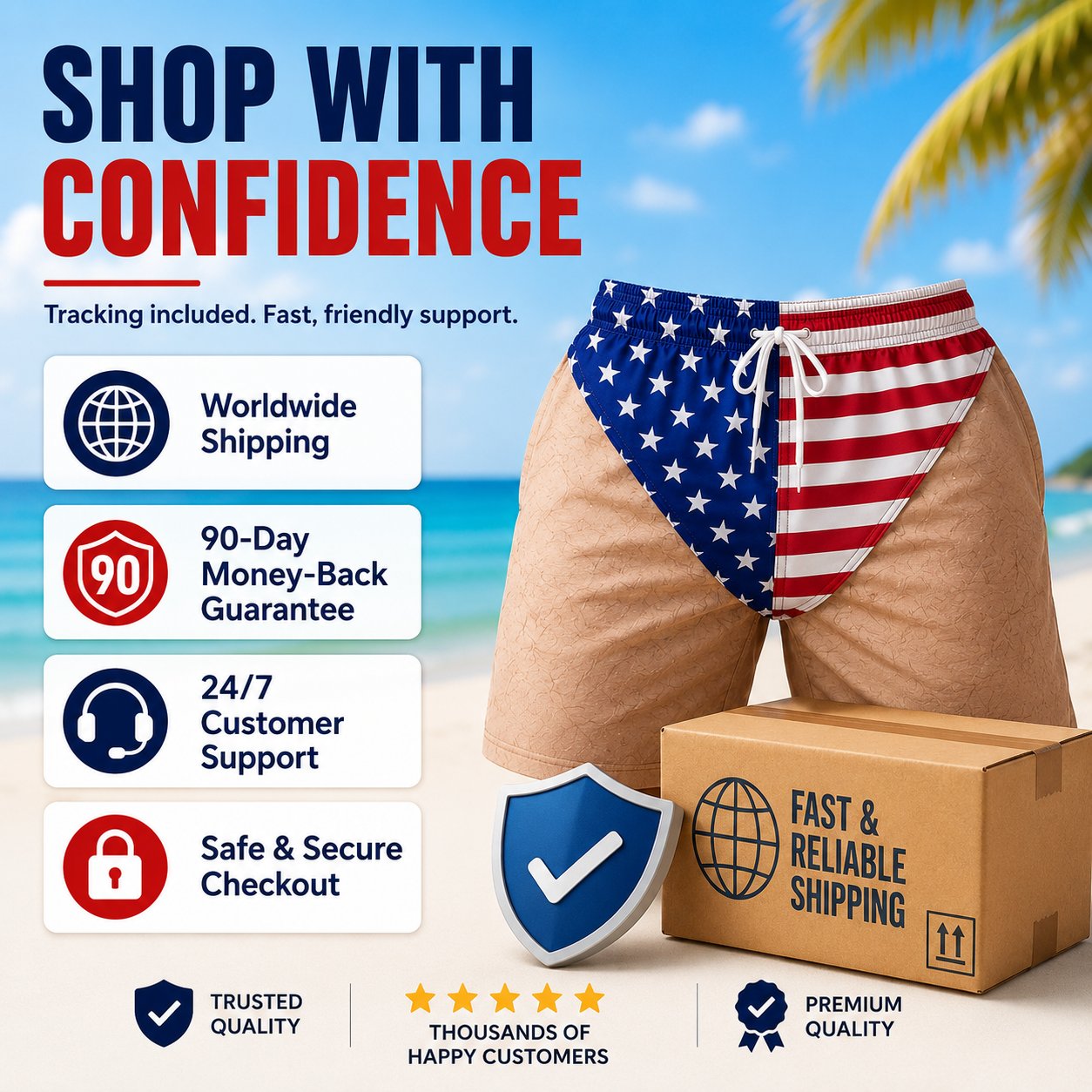 Custom Funny Patriotic Men Swim Trunks - Personalized Summer Vacation And Travel Gifts For Men - Freedom And Chill