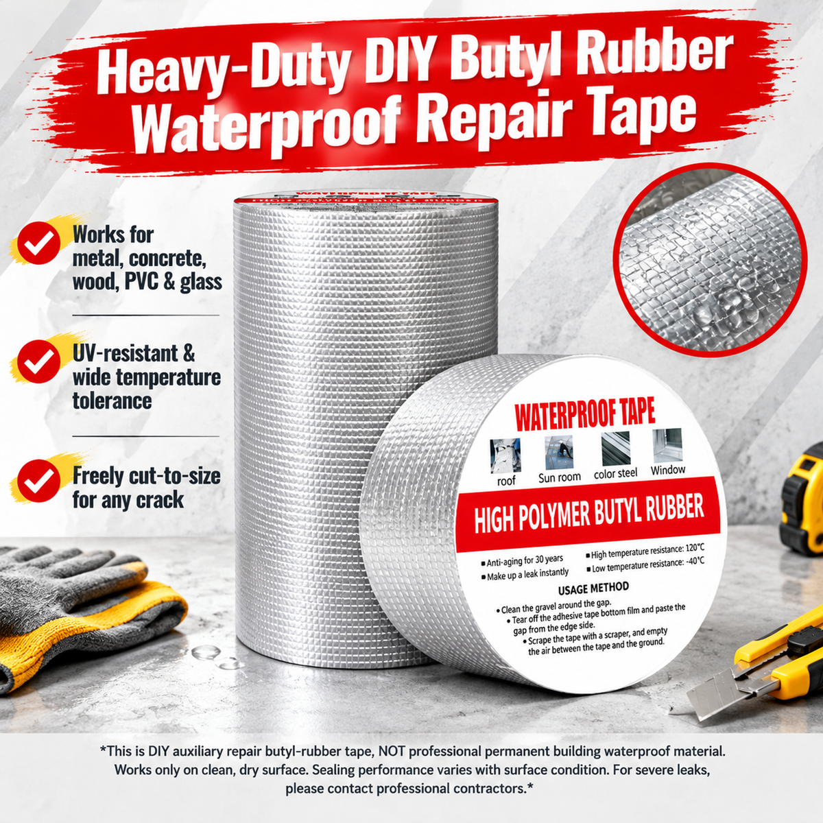 🛠️ Waterproof Self-Adhesive Butyl Repair Tape with Foil Backing 💧