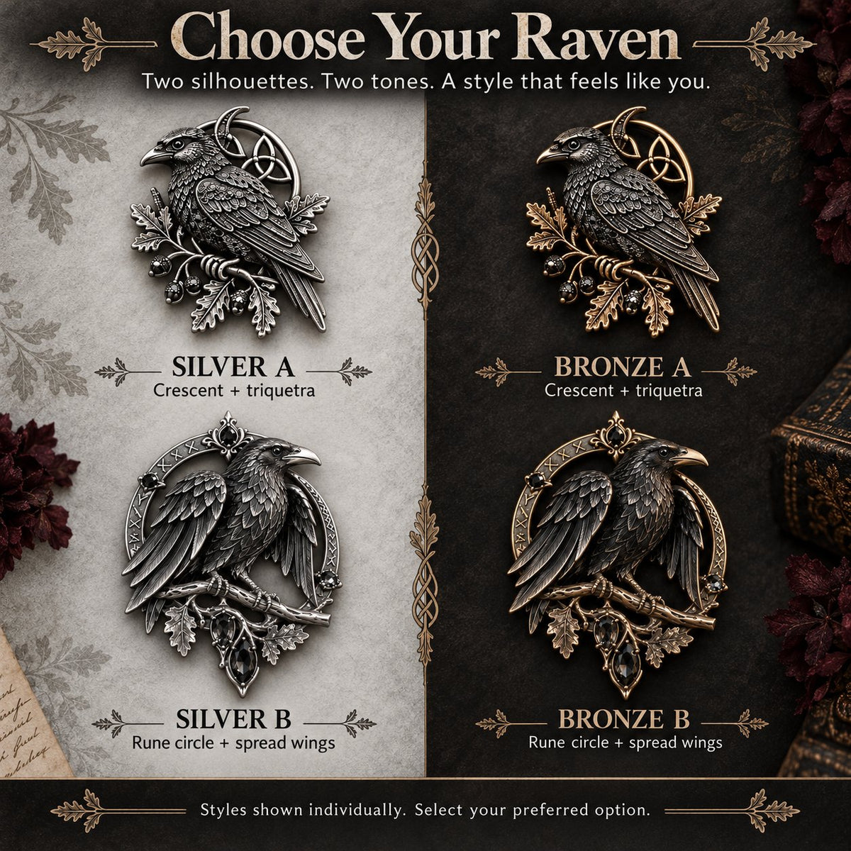 π¦ββ¬ Gothic Celtic Raven Brooch | 4 Single-Brooch Styles