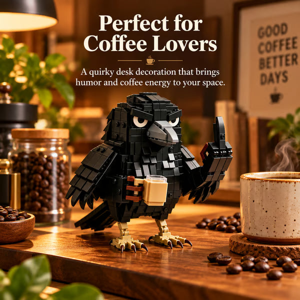 β Sarcastic Coffee Crow Building Set β Funny Crow Desk Decor & Unique Gift for Coffee Lovers π¦ββ¬