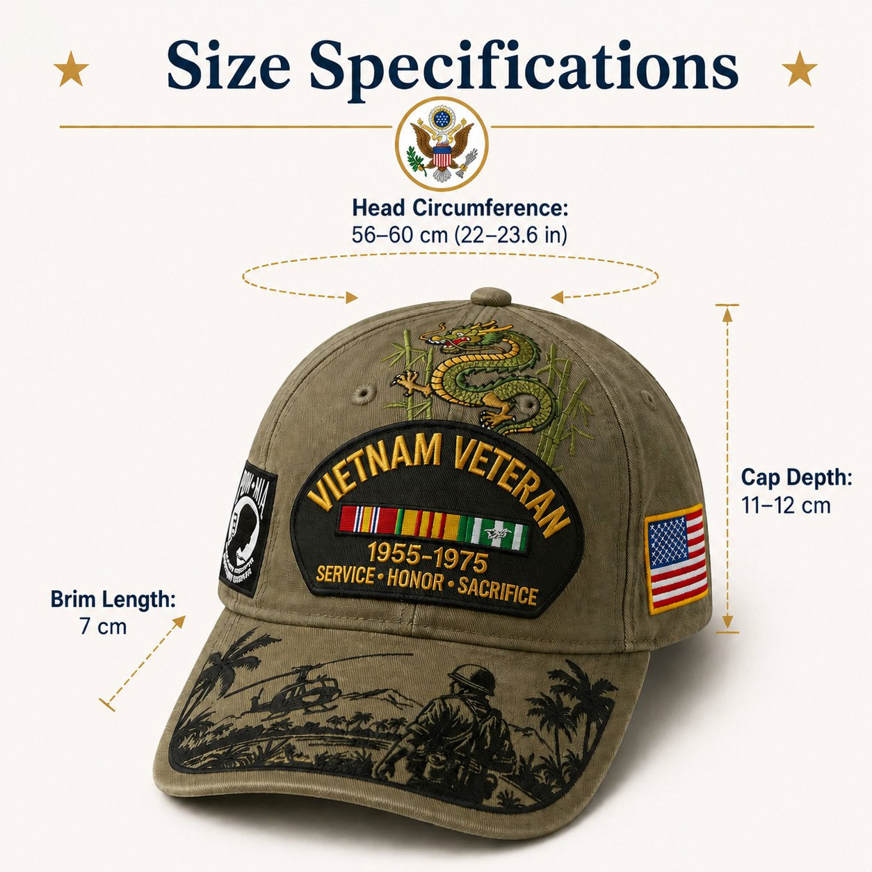 🇺🇸 Vietnam Veteran Tribute Cap | Service Honor Sacrifice Hat