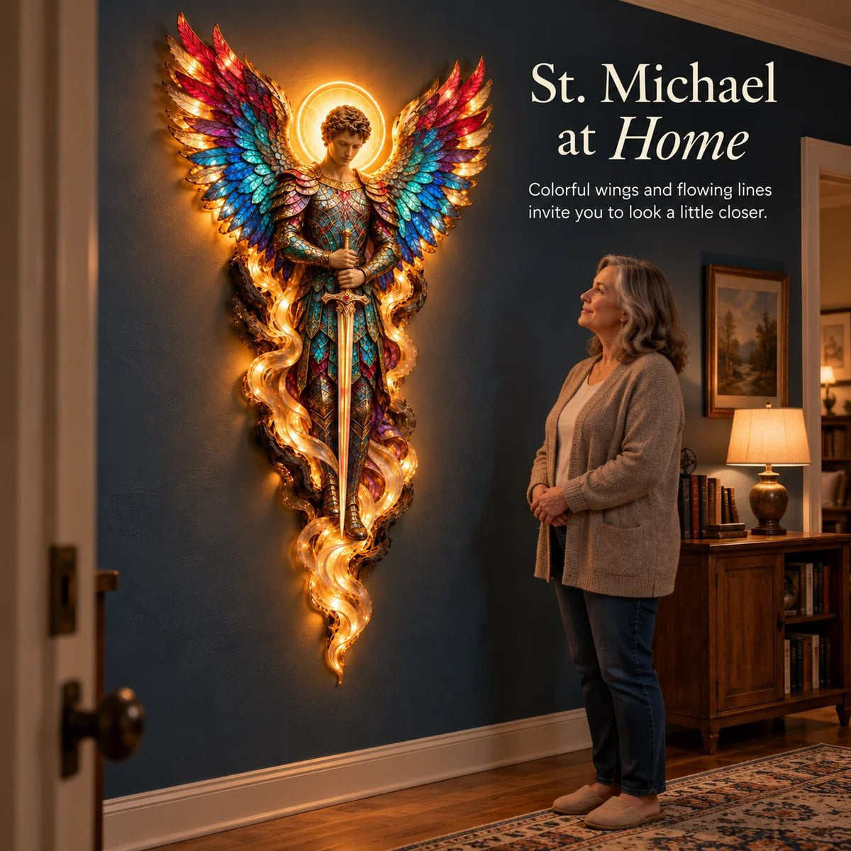 ✝️✨ Lighted Angel Wall Sculpture – Glowing Guardian Angel Decor, Christian Faith Gift & Home Blessing 🪽