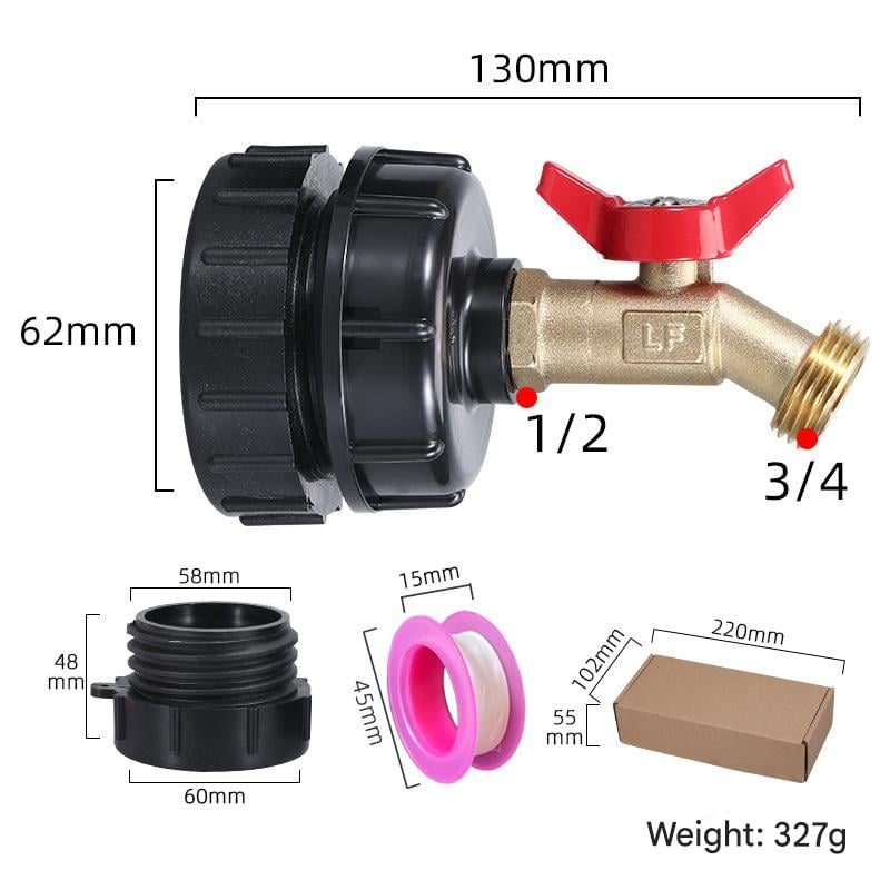 IBC Tote Adapter Kit with Brass Shut-Off Valve for Garden Hose
