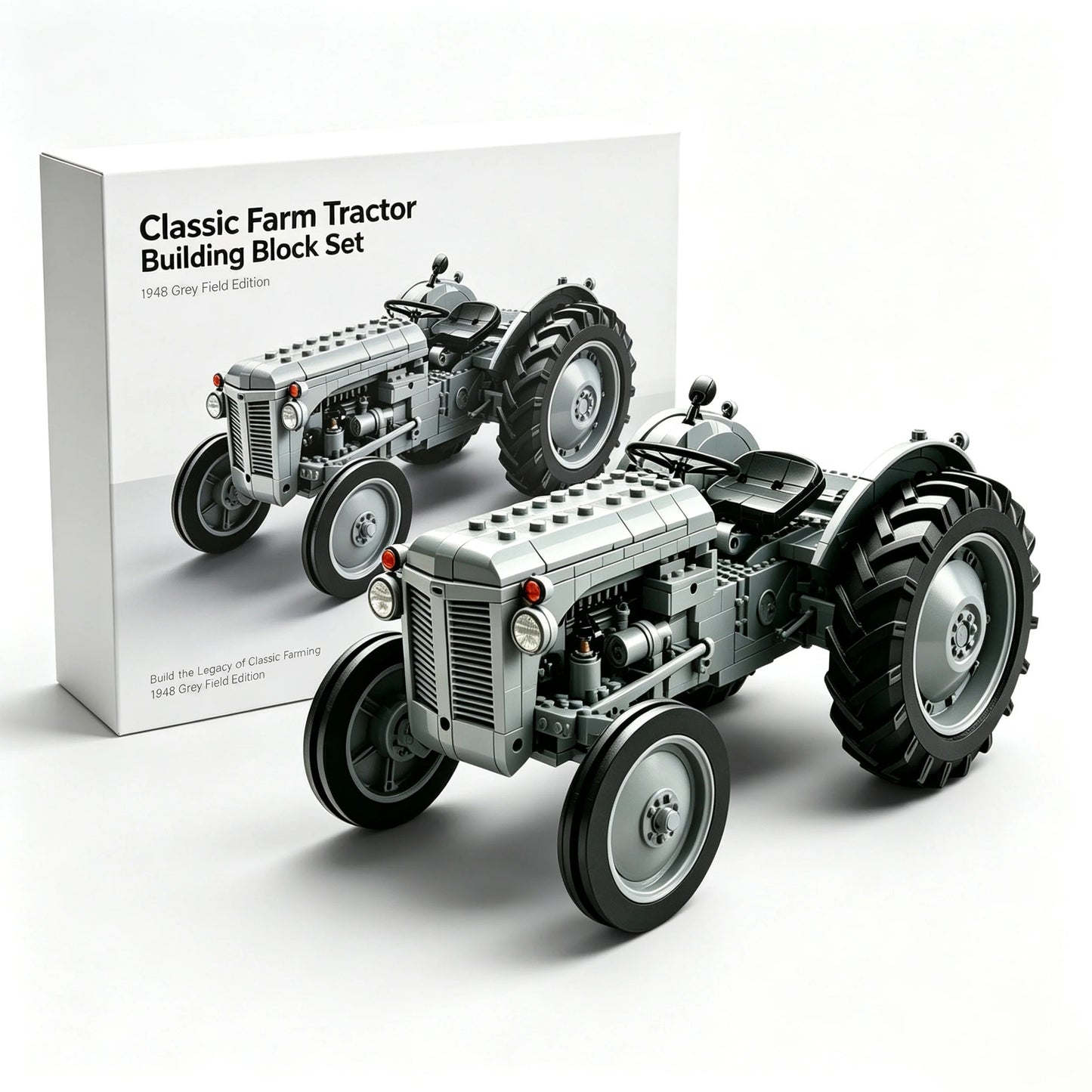 🎉Classic Farm Tractor Building Block Set – 1948 Grey Field Edition