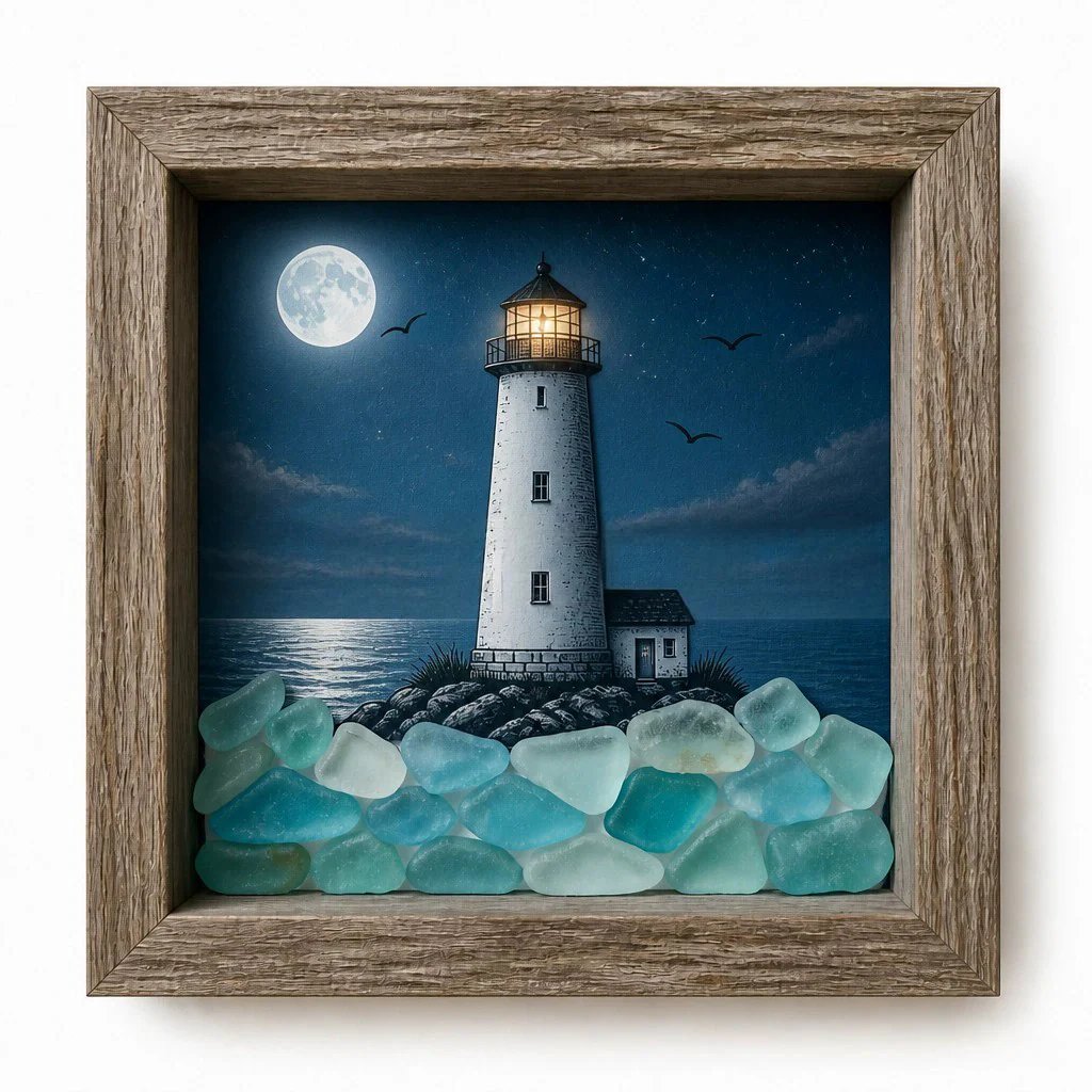 🎁Last Day 50% OFF -🔥💝Coastal Lighthouse Sea Glass Shadow Box Night Light