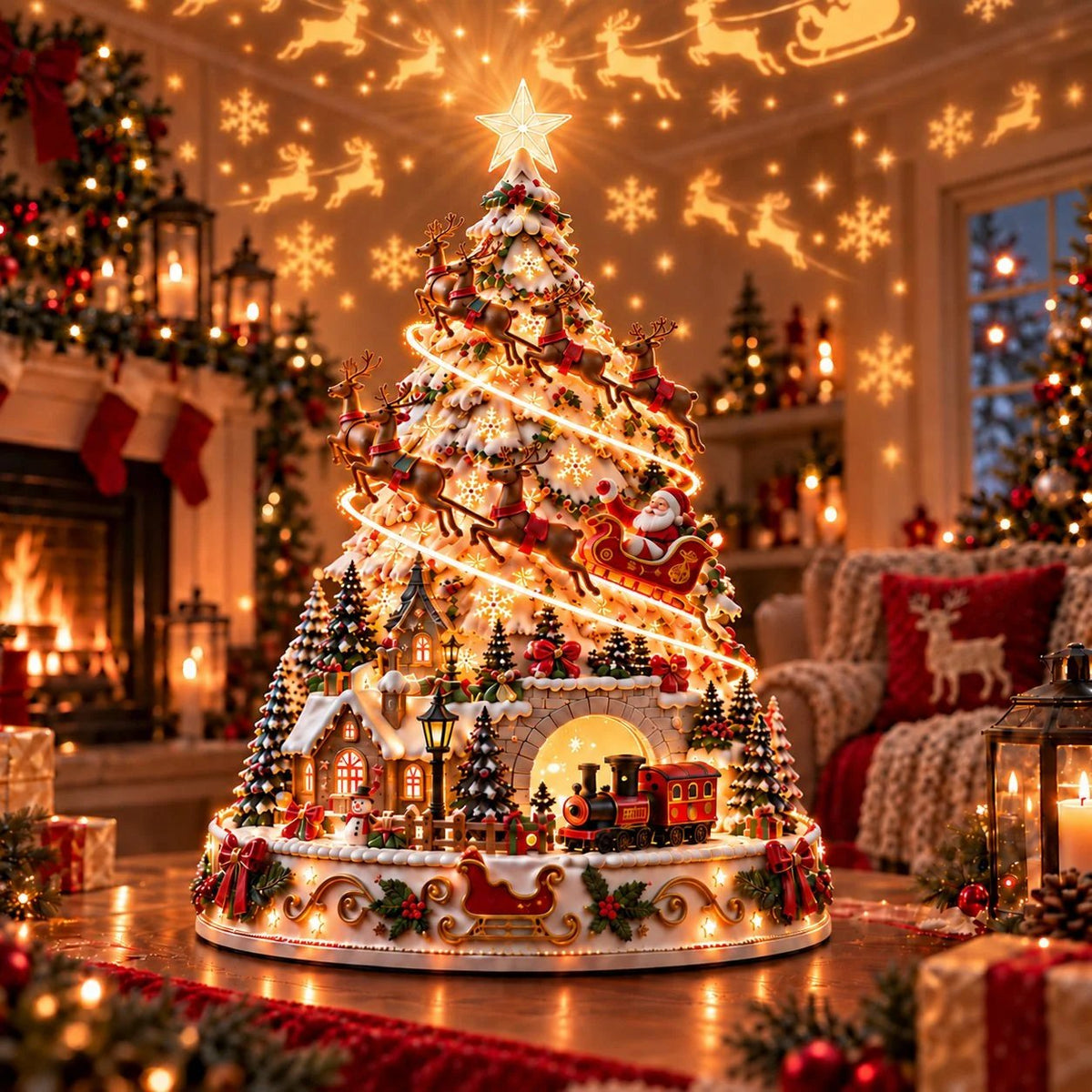 🎄Christmas Village Light-Up Tree – Festive LED Holiday Tabletop Decor