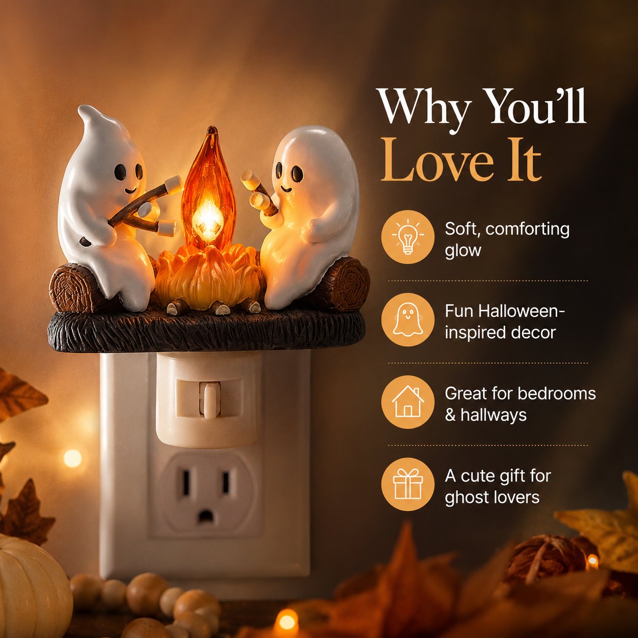 👻 Ghost Campfire Flickering LED Nightlight 🔥