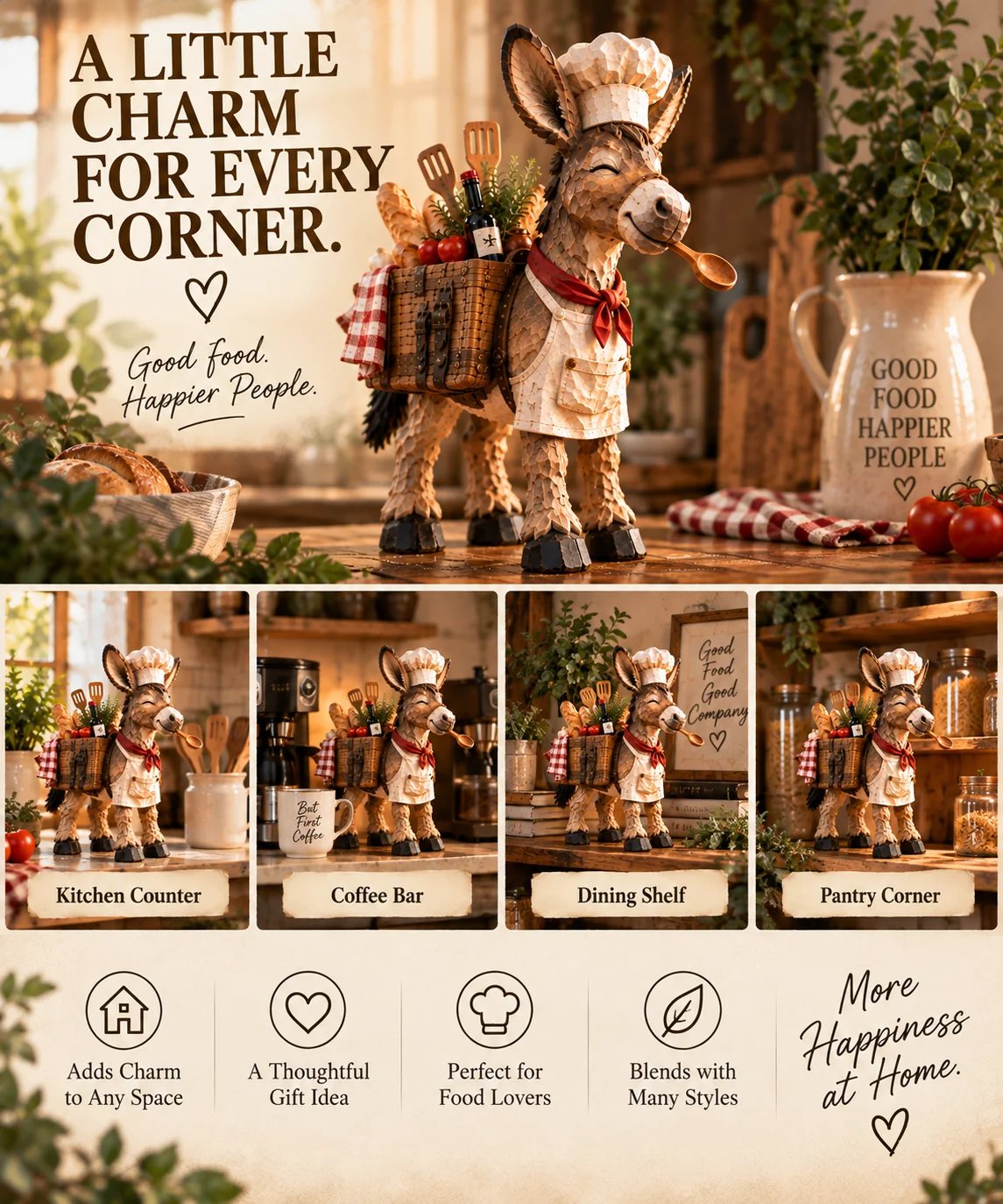 🫏 Donkey Chef Figurine – Rustic Farmhouse Kitchen Decor 🎁