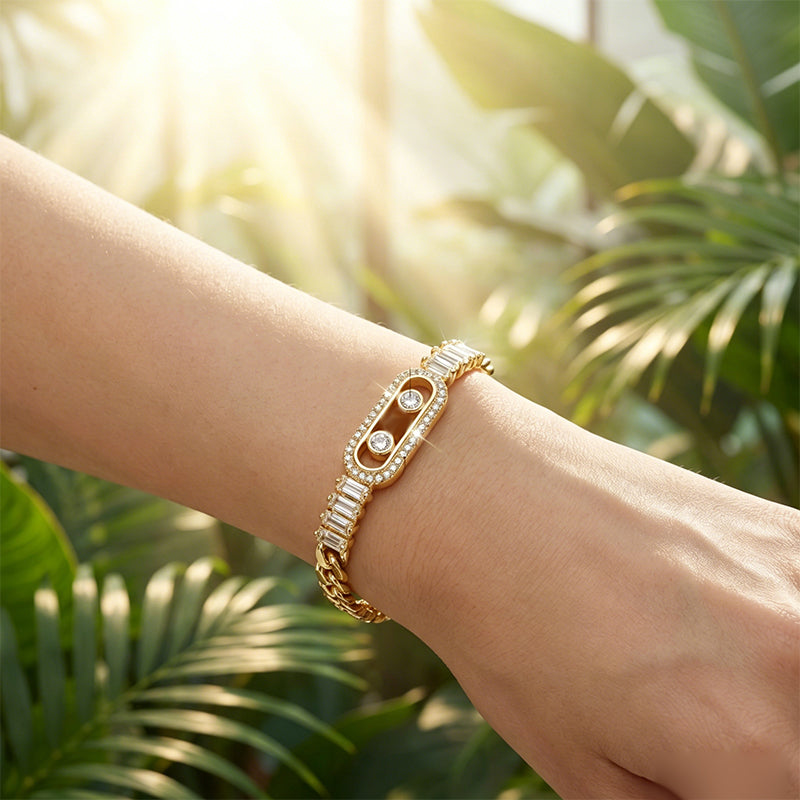 ✨ Gold-Tone Cubic Zirconia Cuban Link Bracelet - Hollow Tag Design 💫