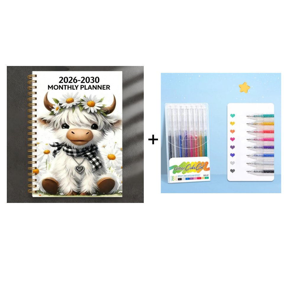📅 2026–2030 Highland Cow 5-Year Monthly Planner – A5 Spiral Journal 🐮