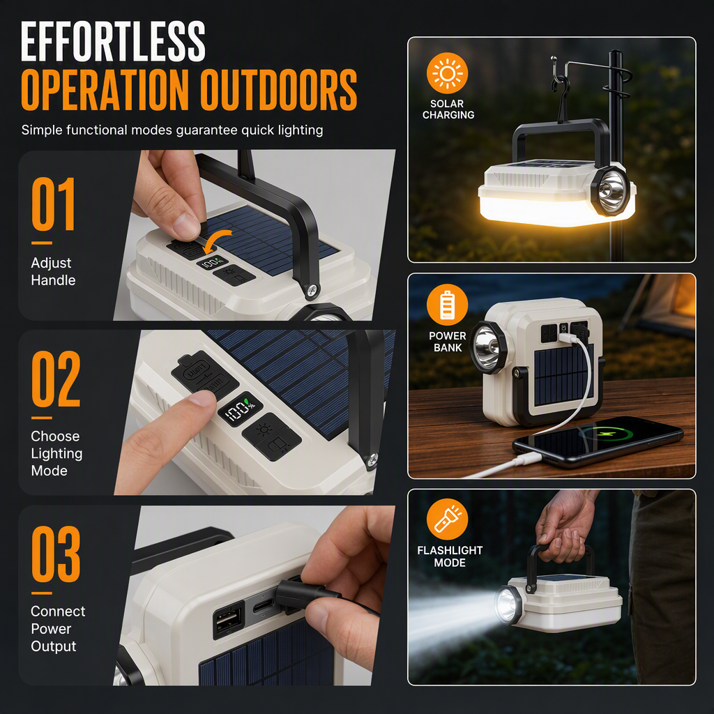 ποΈ Solar Camping Lantern β Dual Light & Emergency Power Bank