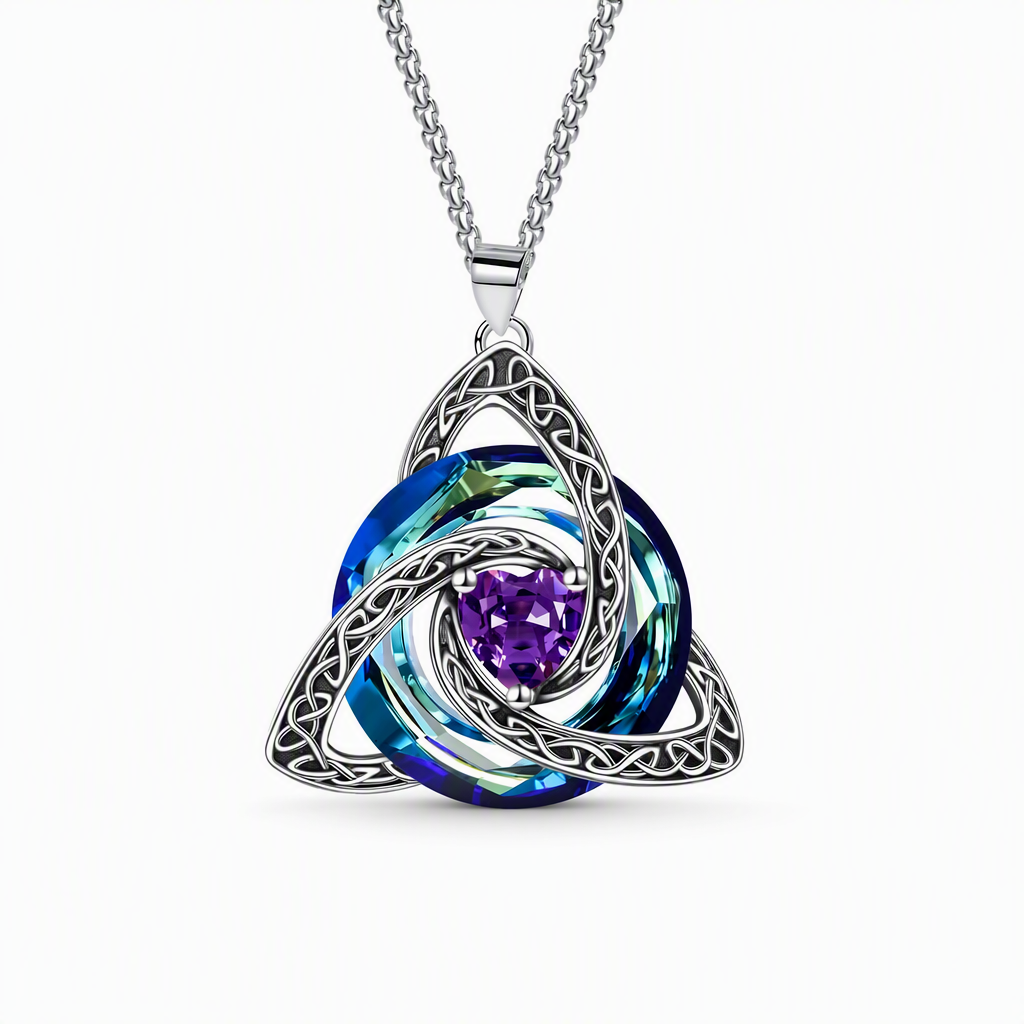 💎 Celtic Knot Birthstone Necklace – Heart Crystal Pendant Gift for Women ✨