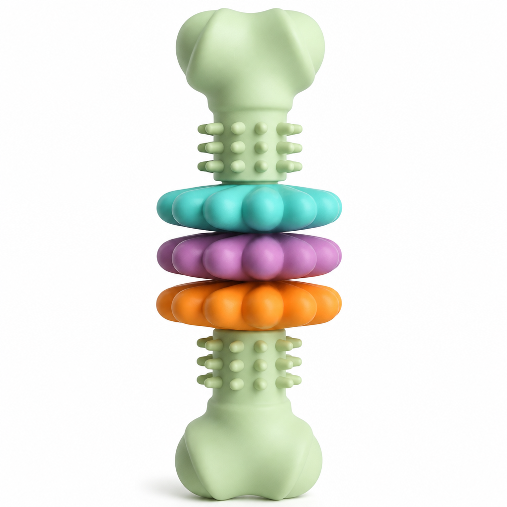 🐶 Durable TPR Textured Dog Chew Bone Toy with Rotating Play Rings 🦴