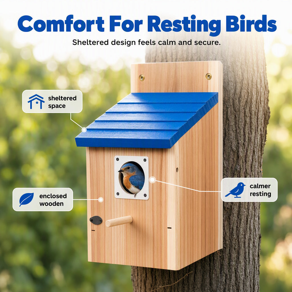 🐦 Wooden Outdoor Birdhouse - Heavy-Duty Hanging Songbird Nesting Shelter