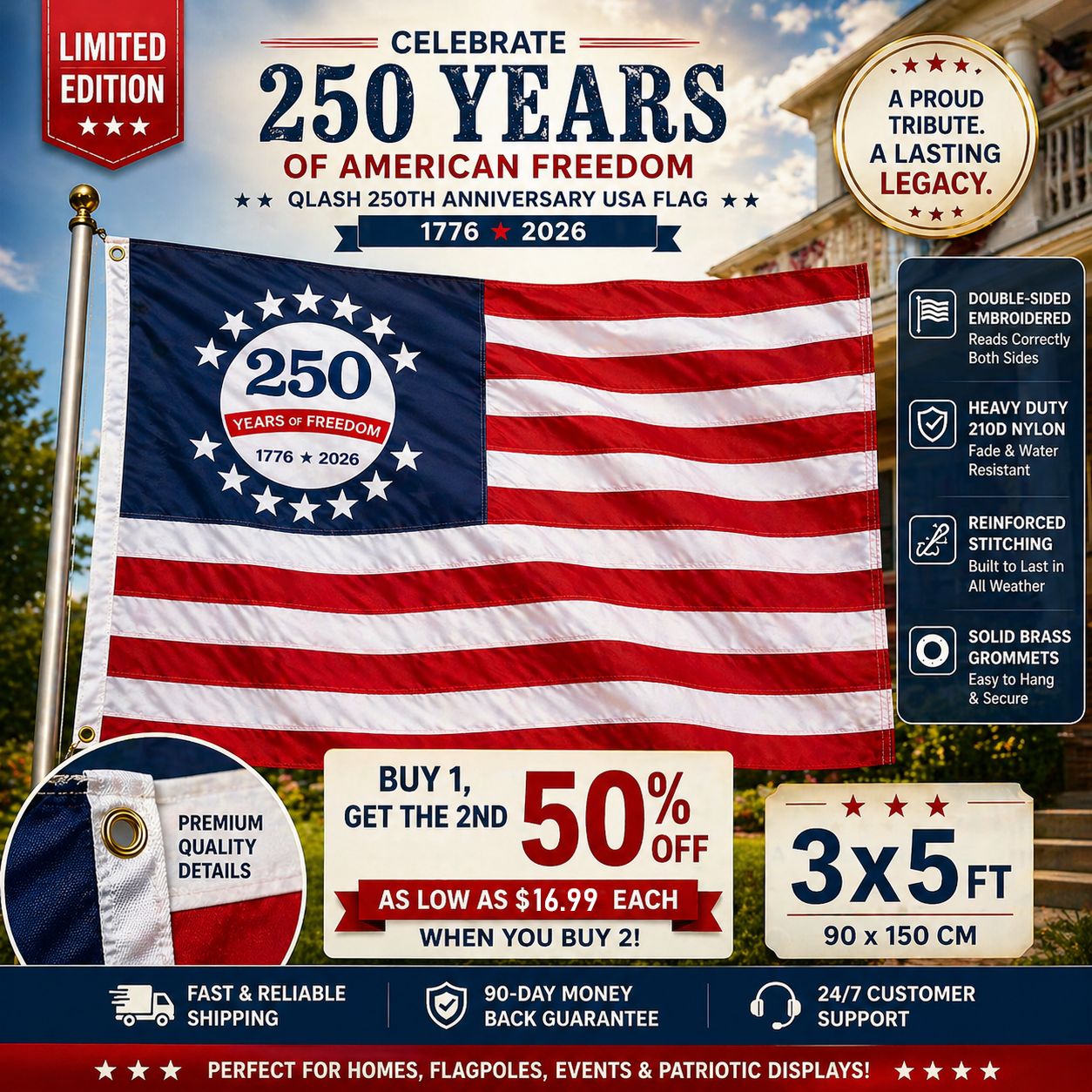 🔥Last Day 50% OFF ✨Limited Edition 250th Anniversary USA Flag (1776–2026)