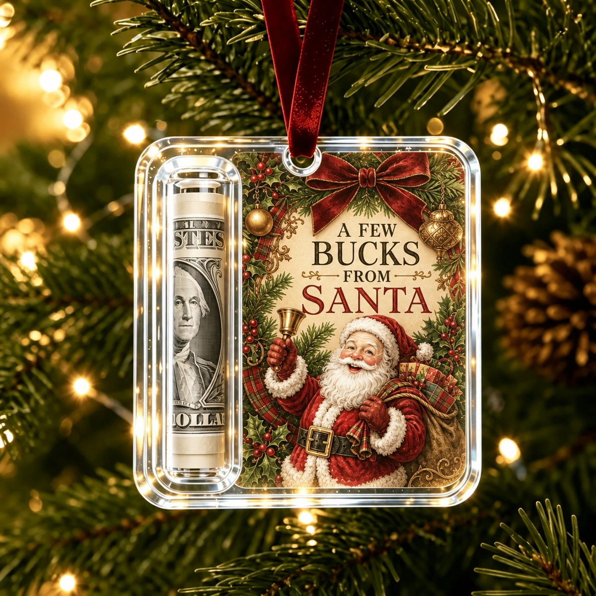 🎄 Christmas Cash Holder Acrylic Ornament – Tree Hanging Money Gift Keepsake ✨