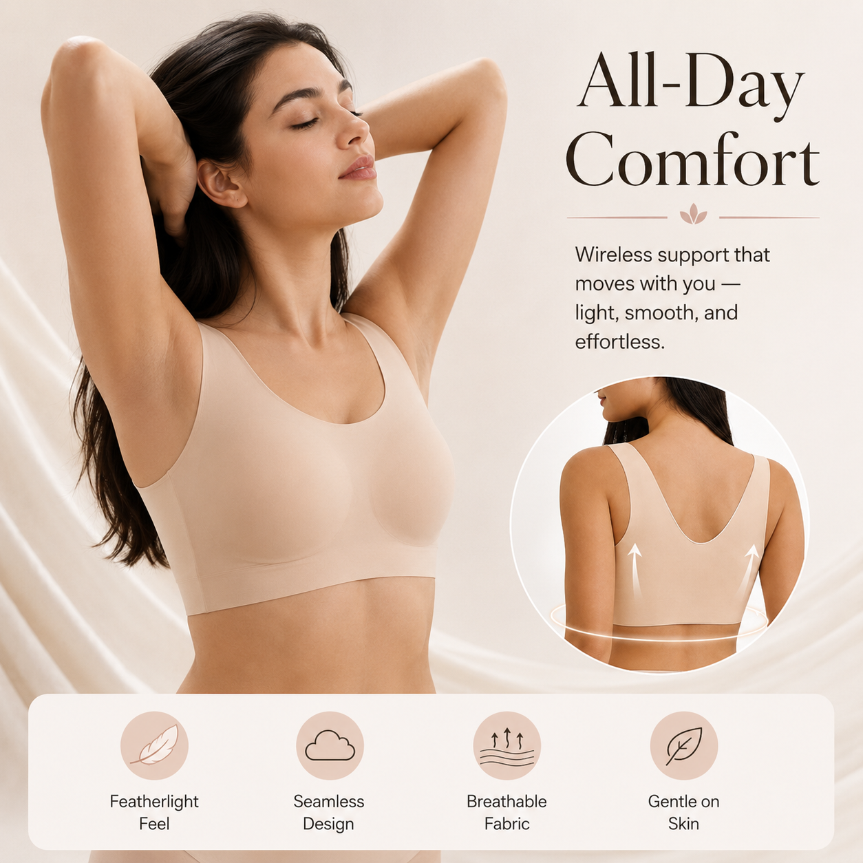 👙 Wireless Seamless Everyday Bra Bare Feel 3D Sculpted Contour Support Bra 🌸