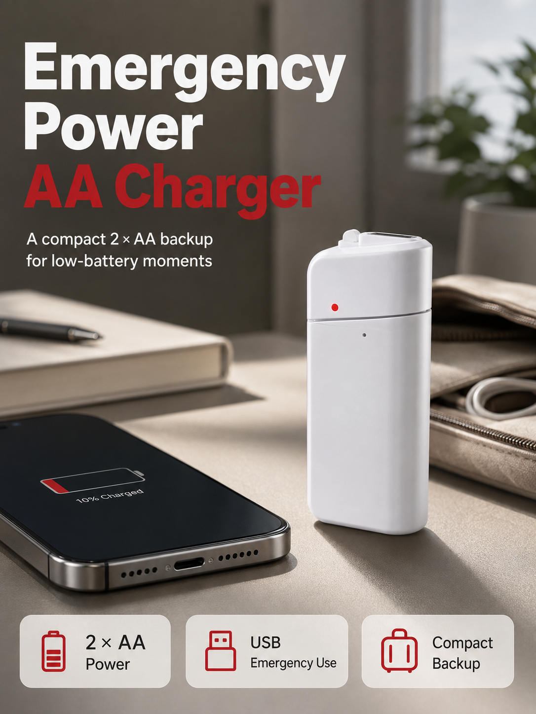 ⚡ Portable Emergency AA Battery USB Phone Charger – Instant Off-Grid Backup 🔋