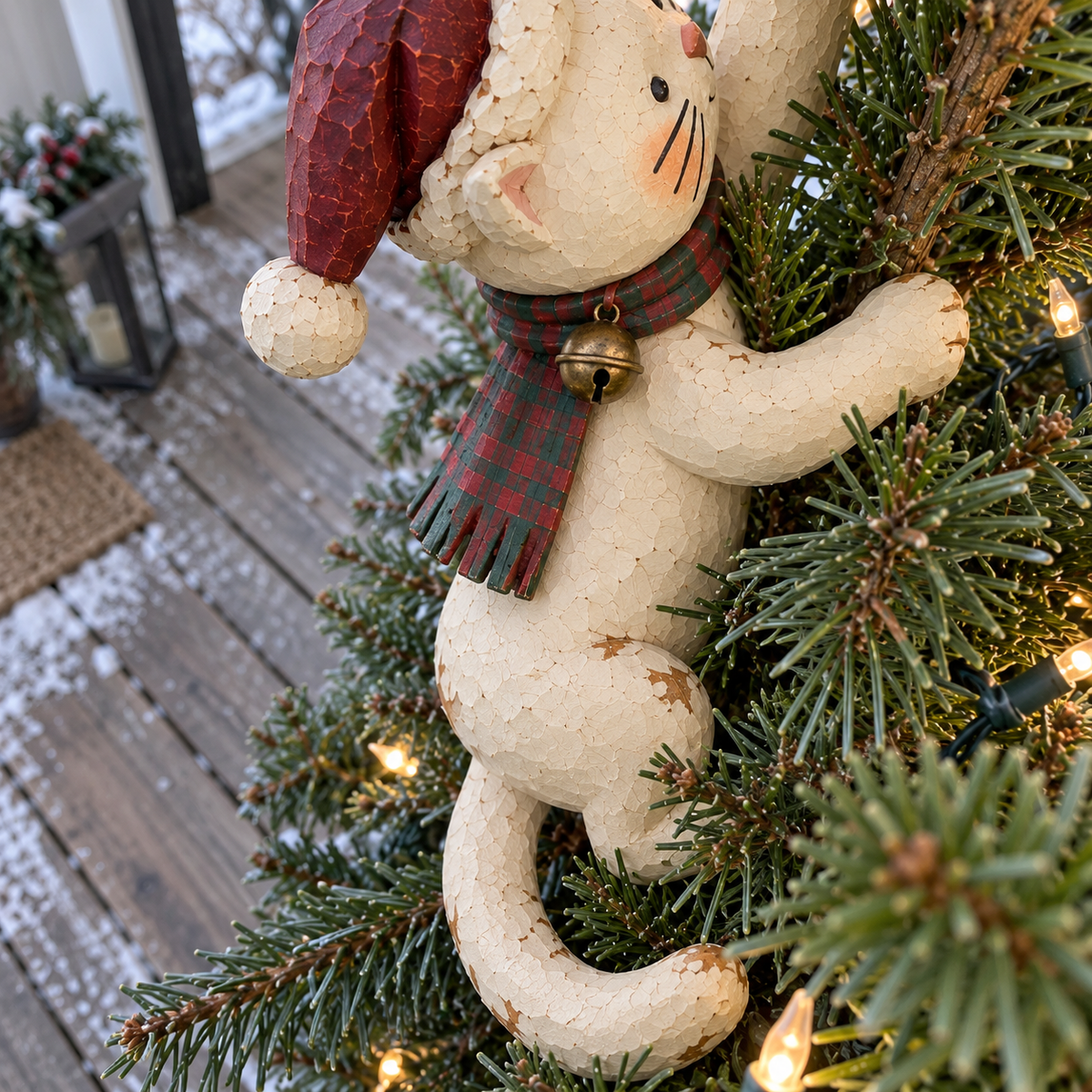 🎄 Lighted Christmas Cat Tree Topper – Climbing Kitty with Glowing Star