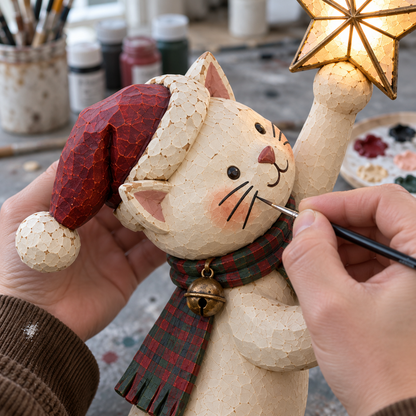 🎄 Lighted Christmas Cat Tree Topper – Climbing Kitty with Glowing Star