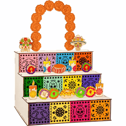 🔥Last Day 49% OFF - 🌼 Día de los Muertos 3-Tier Wooden Remembrance Altar Display Set 💀