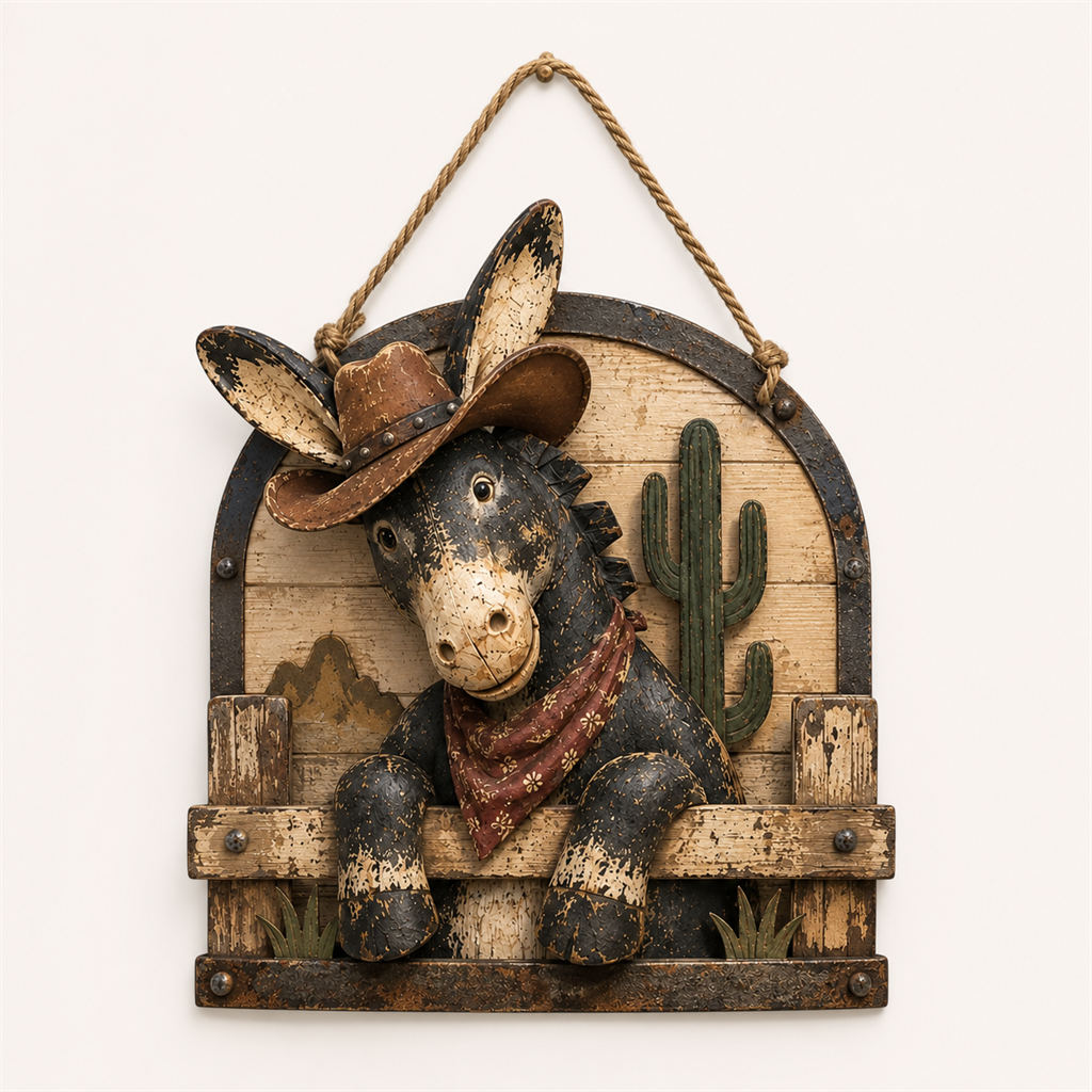 🤠 Rustic Cowboy Donkey 3D Wall Art – Farmhouse Country Hanging Decor 🫏