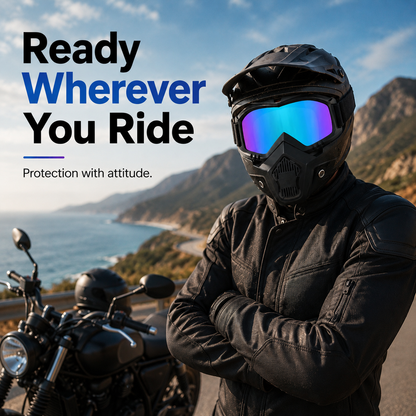 Motorcycle Helmet Riding Goggles: Wind, Dust, and UV Protection; Skull-Patterned Goggles for Full-Face Protection