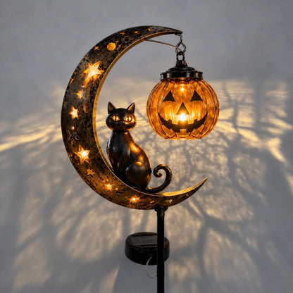 🎃 Pumpkin Moon Solar Garden Stake Light | Halloween Yard Decor