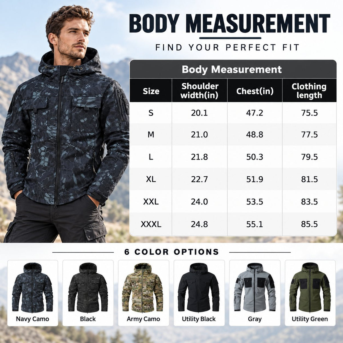 🏕️ Tactical Hooded Jacket with 9 Utility Pockets and Warm Fleece Lining