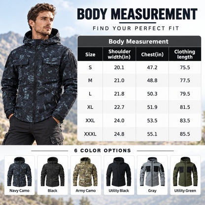 🏕️ Tactical Hooded Jacket with 9 Utility Pockets and Warm Fleece Lining