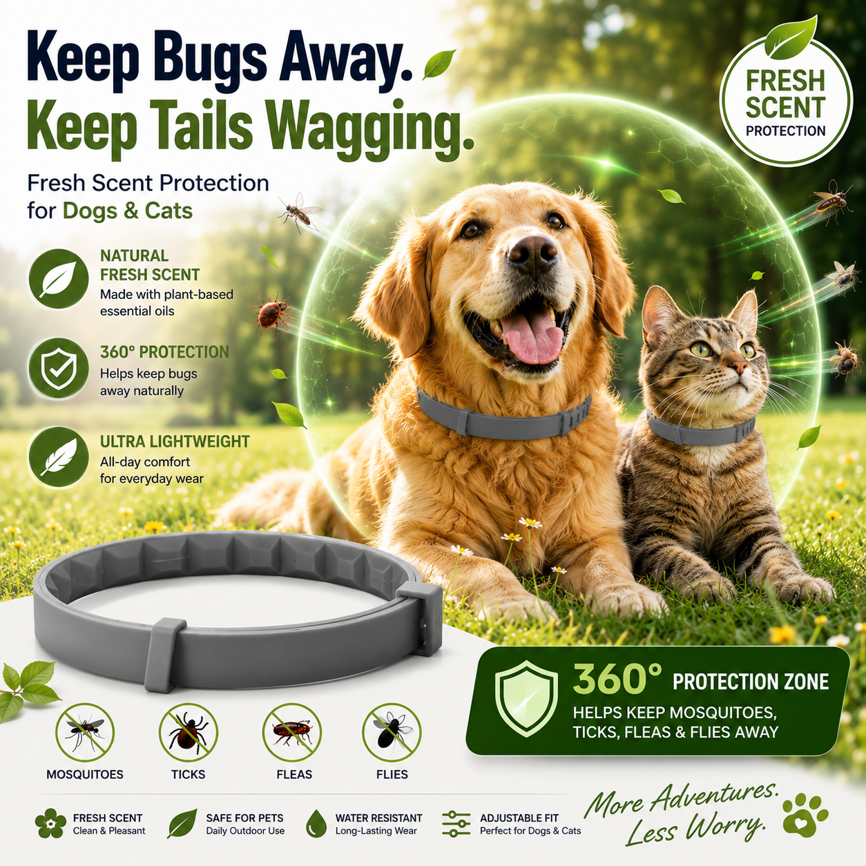 🐾 Fresh Scent Pet Collar – Lightweight Adjustable for Dogs & Cats