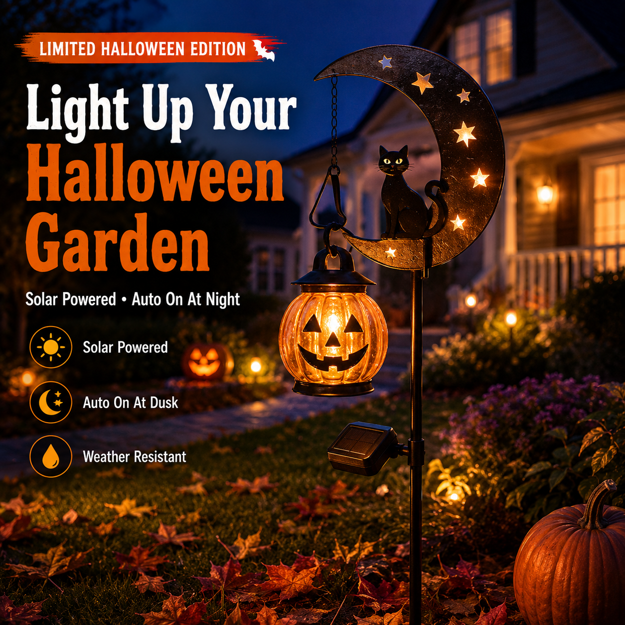 🔥 55% OFF TODAY 👻  Solar Halloween Black Cat & Moon Garden Stake Light 🐈‍⬛