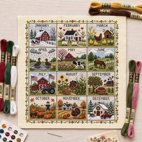🔥 Limited-Time Offer! 49% OFF - A Year in Stitches – 12-Month Seasonal Cross Stitch Kit 🌿