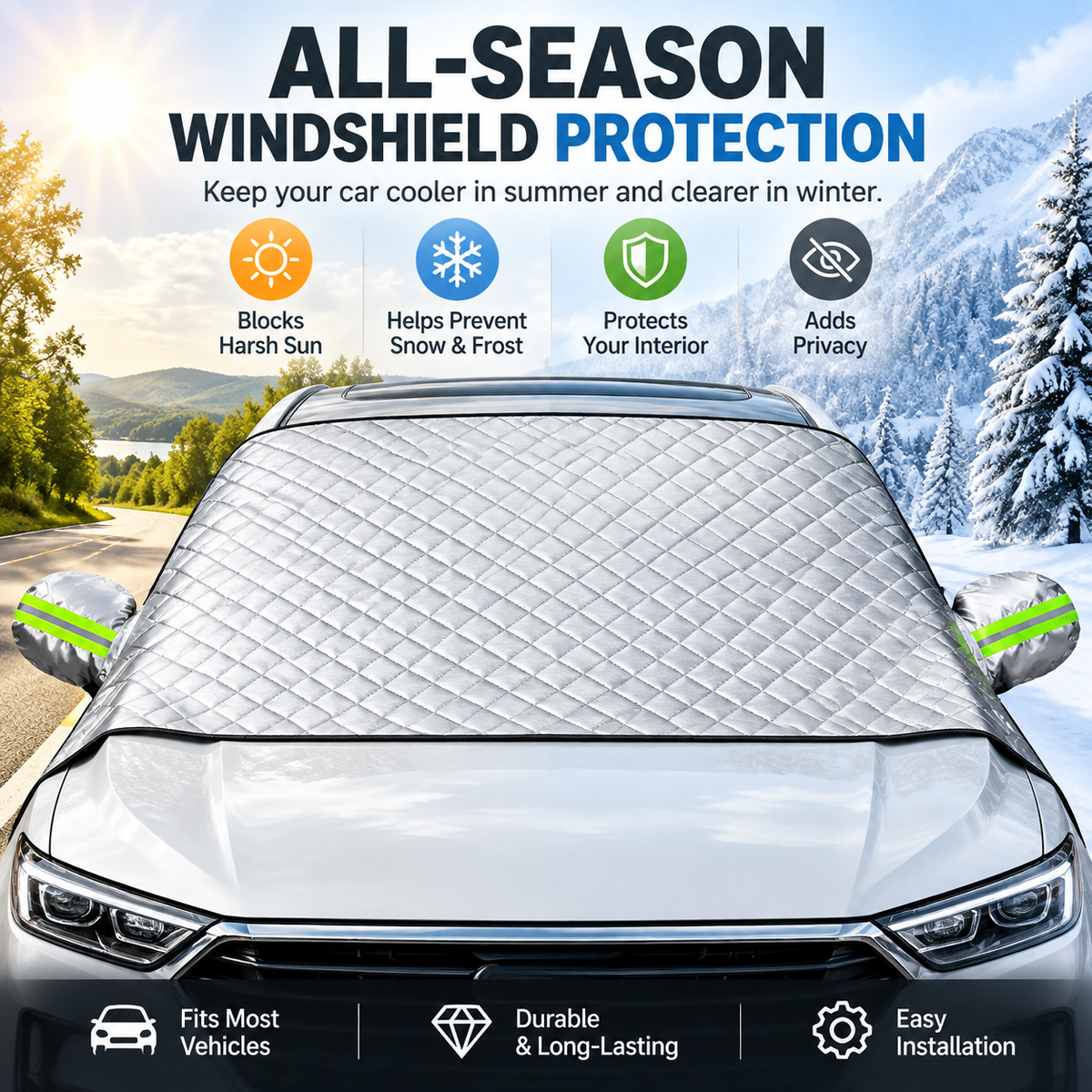 🚗 All-Season Magnetic Car Windshield Cover for Sun, Snow, Ice & Frost Protection 🛡️