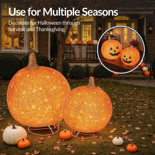 🎃 2-Piece Lighted Pumpkin Set: Halloween to Thanksgiving 2-in-1 Decor!