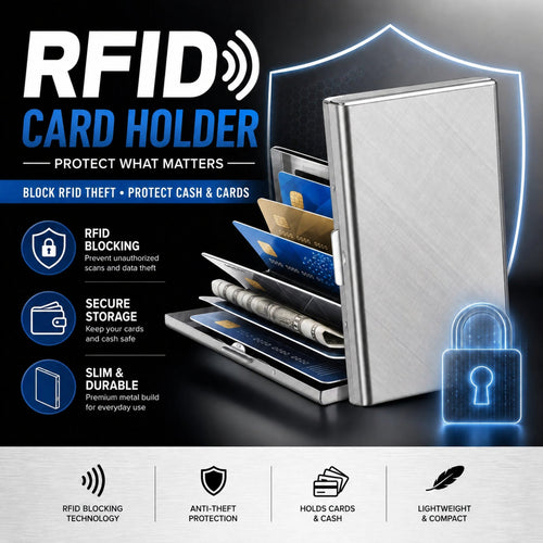 💳 Stainless Steel RFID-Blocking Card Holder – Slim 6-Slot Security Wallet ✨