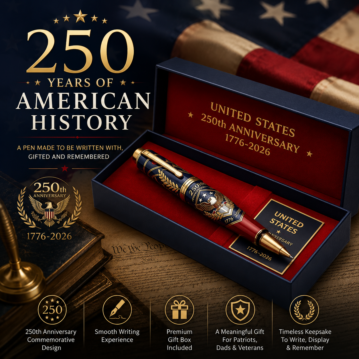 ⌛ FINAL DAY | 55% OFF: Luxury America 250th Anniversary Commemorative Pen Set 🇺🇸✒️