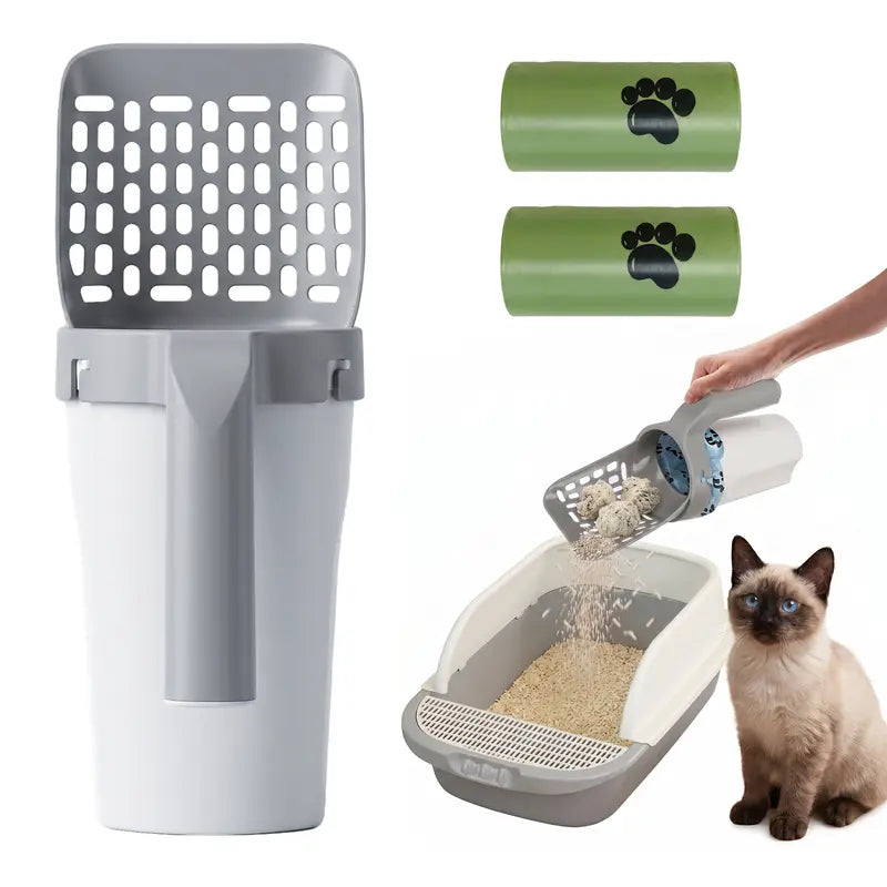 🔥 50% OFF TODAY | 🐾 3-in-1 All-in-One Cat Litter Scoop With Waste Bags 🗑️