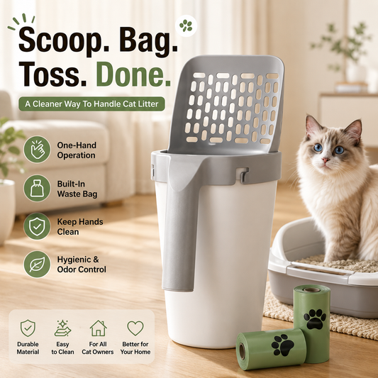 🔥 50% OFF TODAY | 🐾 3-in-1 All-in-One Cat Litter Scoop With Waste Bags 🗑️