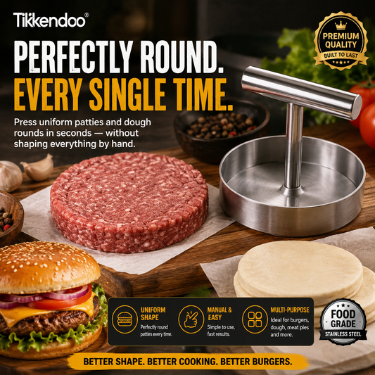 🍔 Stainless Steel Burger Patty Press – Manual Hamburger Maker for BBQ and Meal Prep